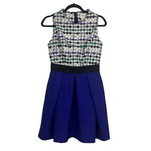 Milly Sleeveless Blue/Green Mohair/Wool Blend Tweed Fit & Flare Dress Size 6